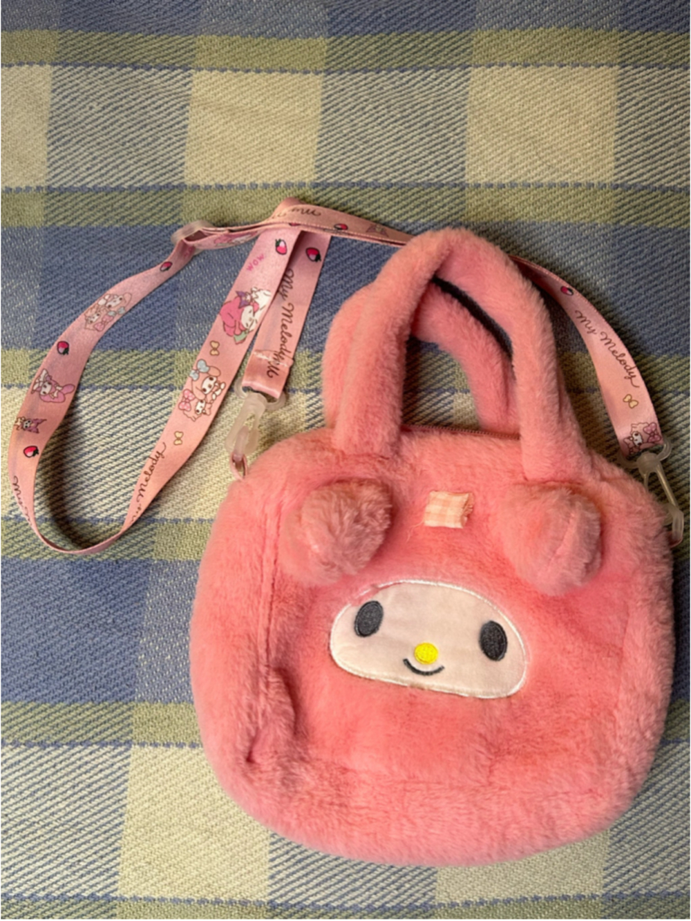Sanrio My Melody Plush Mini Bag Pink White Fuzzy Crossbody Handbag Purse Kawaii